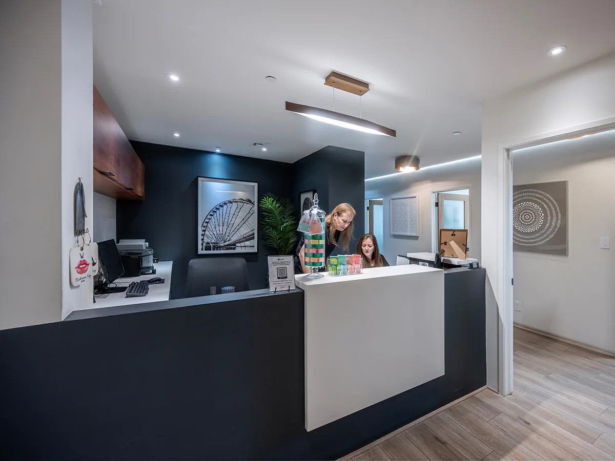 Reception and waiting area at Beverly Hills Cosmetic Dentistry