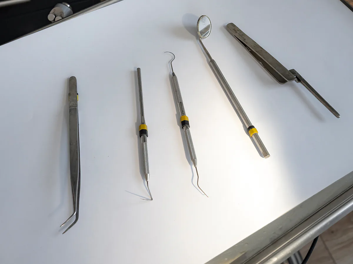 Sterilised instruments laid out before a procedure